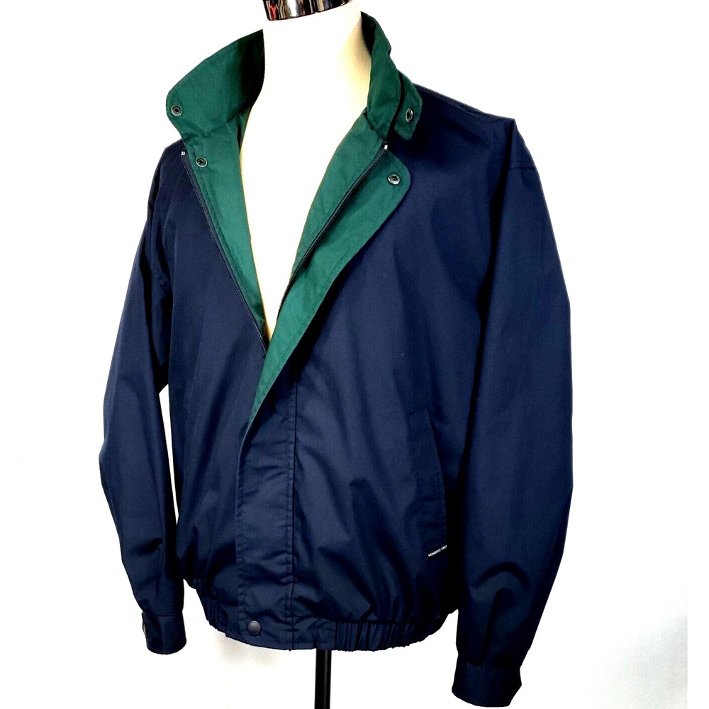 Members Only Mens Size M Windbreaker Jacket Navy Green Vintage Full Zip Snaps
